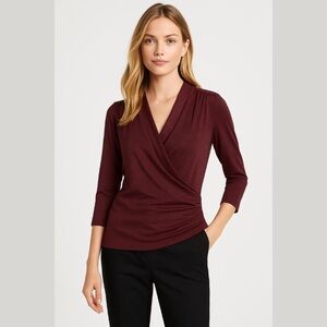 41 Hawthorn / Henri suplice ruched wrap knit Top in burgundy